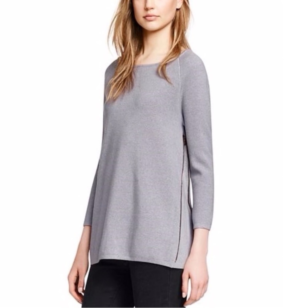 Tory Burch Riley Tunic Side Zip Sweater Gray Merino Wool Small‎